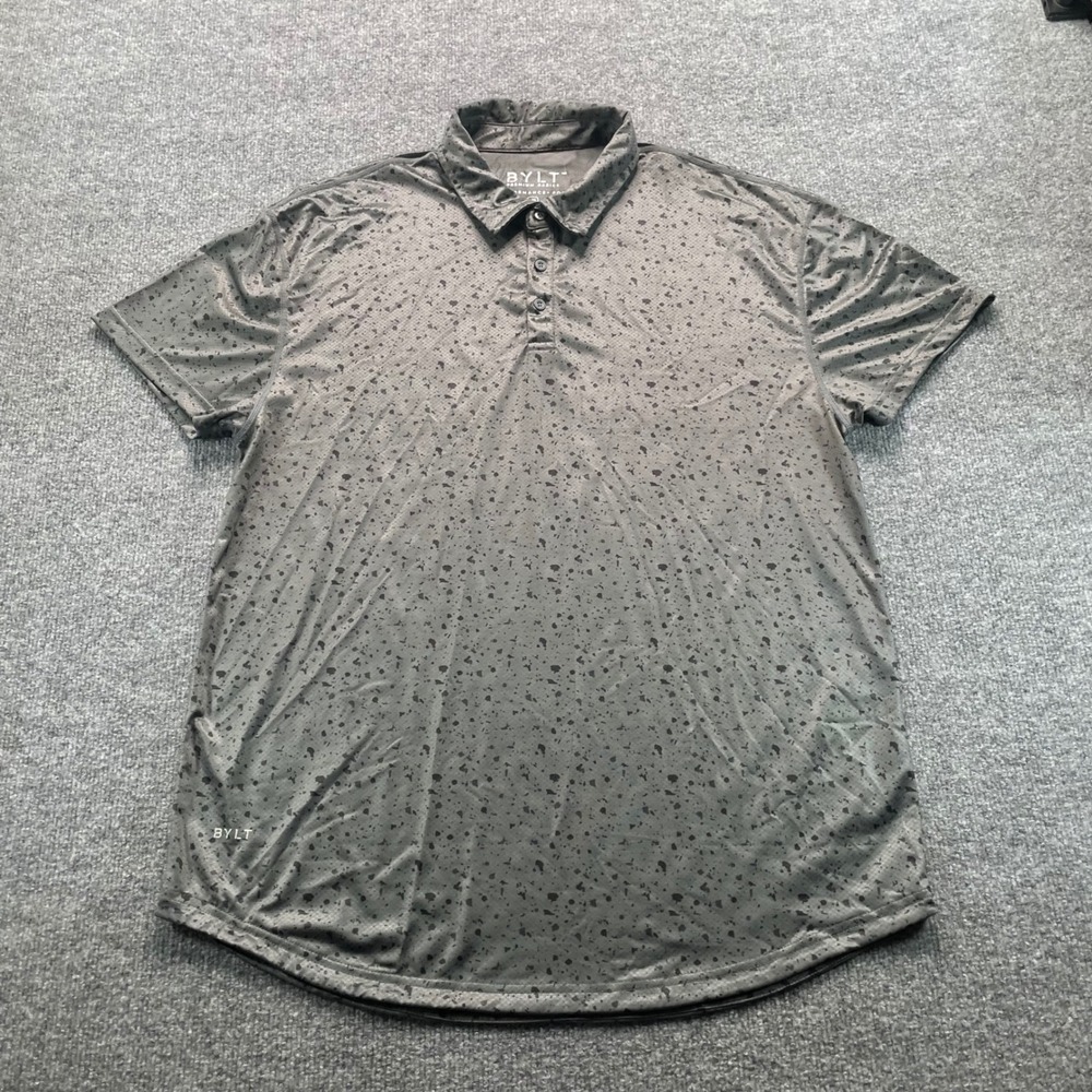 BYLT Performance+ Polo Mens XL Gray Splatter Print Short Sleeve Golf Shirt